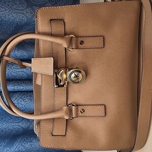 Michael Kors Hamilton Satchel Saffiano Leather Luggage Brown/Gold Hardware $358